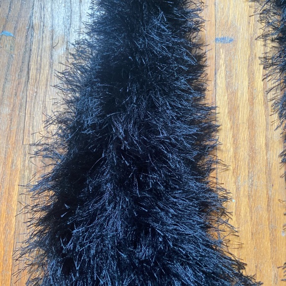 black fuzzy scarf, black and white print scarf - Picture 2 of 3